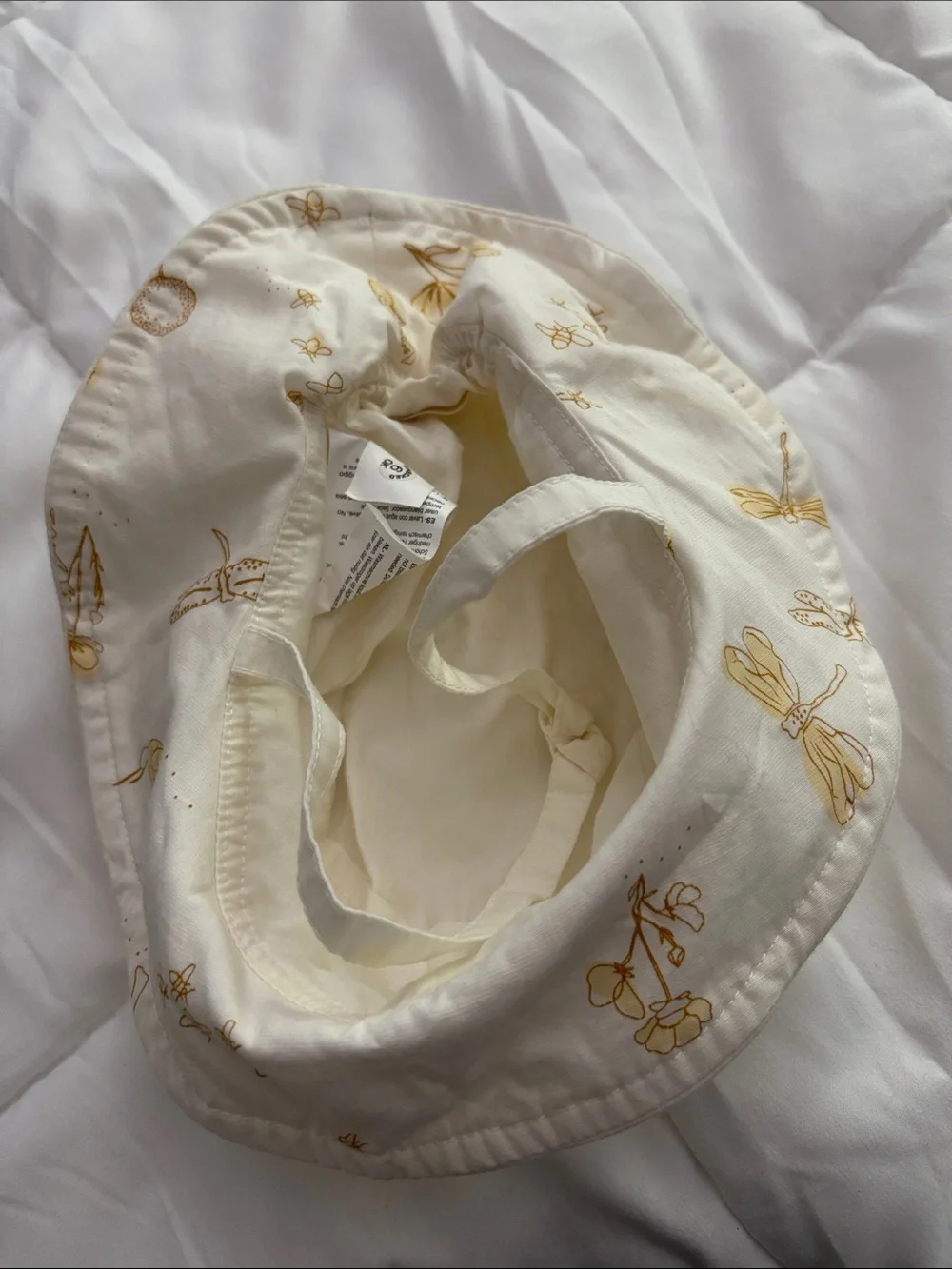 Kids Cream Floral Sun Hat with Yellow Botanical Print